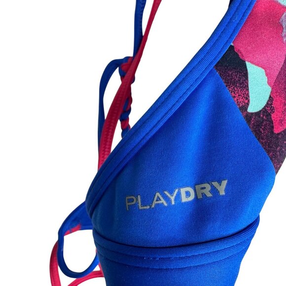 Reebok Strappy Sexy Cut Out Play Dry Sports Bra Floral Print‎ Blue Red Size S - Picture 4 of 8
